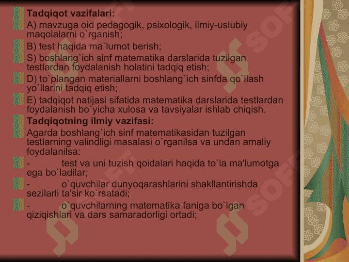 Test savollari haqida dastlabki ma`lumotlar 5