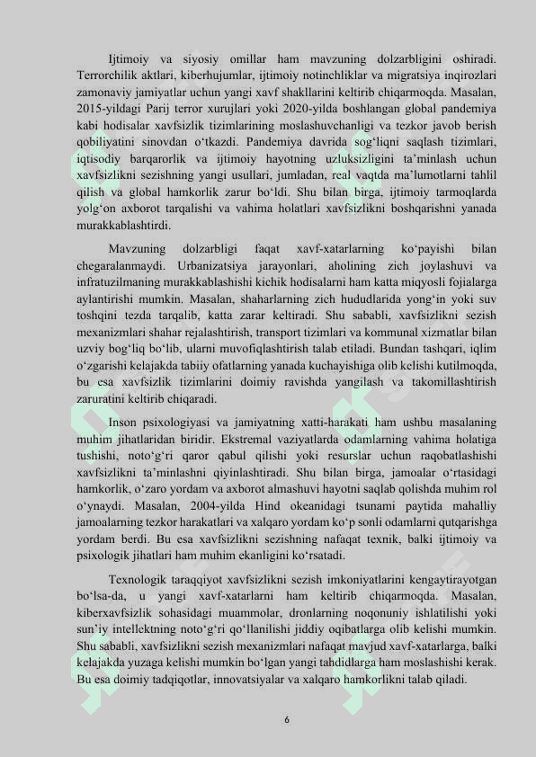 Ekstremal vaziyatlarda xavfsizlikni sezish mexanizmlari. Kurs ishi 6