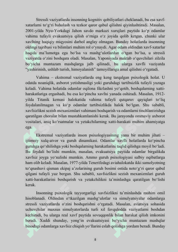 Ekstremal vaziyatlarda xavfsizlikni sezish mexanizmlari. Kurs ishi 8