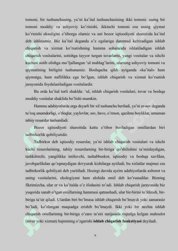 ISHLAB CHIQARISH IMKONIYATLARI VA ULARDAN SAMARALI FOYDALANISH 8