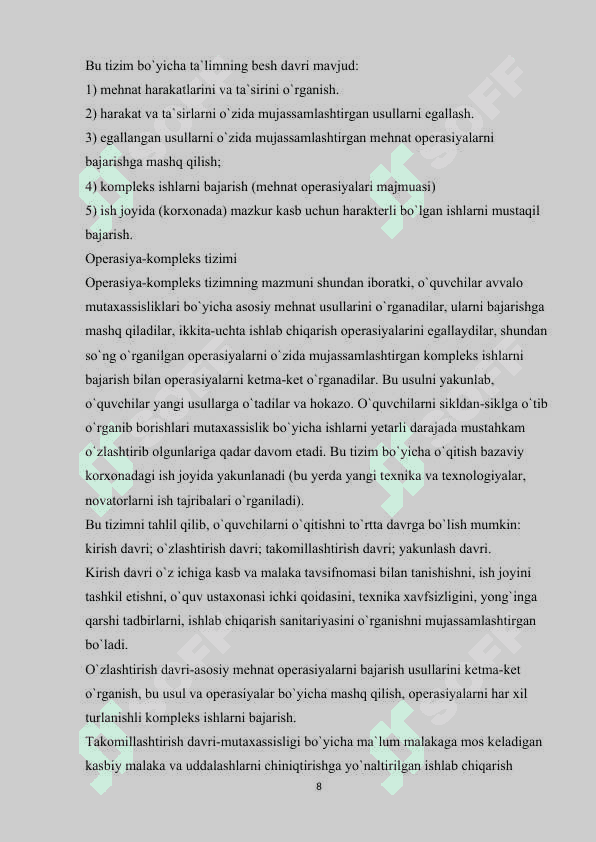 Ishlab chiqarish ta'limi tizimlarini o'rganish 8