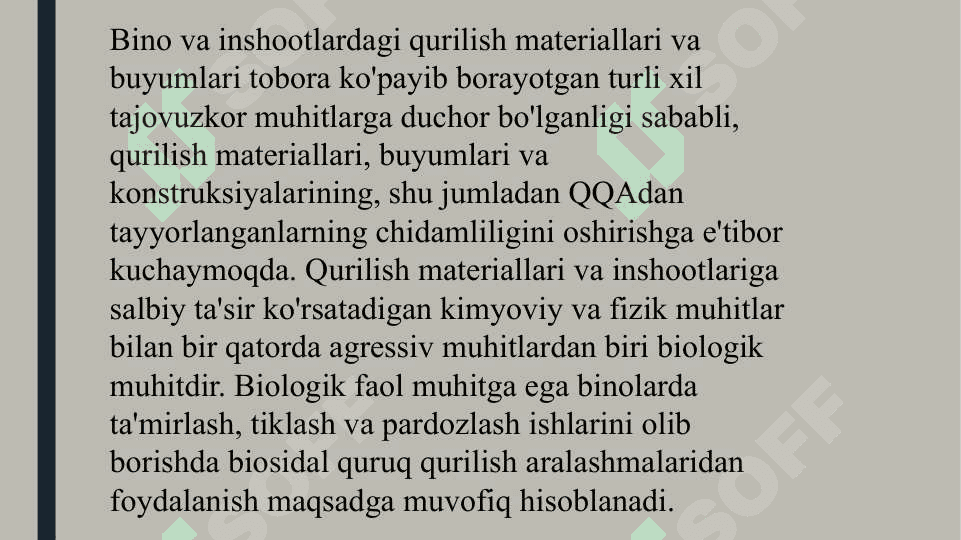 BIOSIDAL XUSUSIYATLARGA EGA QURUQ QURULISH ARALASHMALARIN  ISHLAB CHIQARISH 3