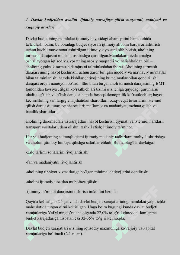 Aholini ijtimoiy muhofaza qilishda davlat budjetining o’rni va ahamiyati 2