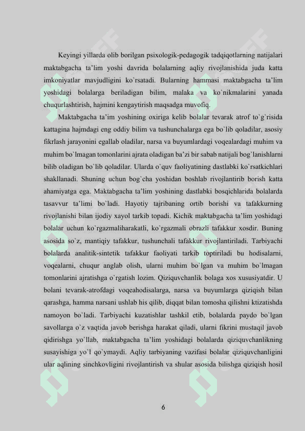 MAKTABGACHA YOSHDAGI BOLALARNI AQLIY TARBIYALASHDA,  PEDAGOGIK TEXNOLOGIYALARDAN FOYDALANISH 6
