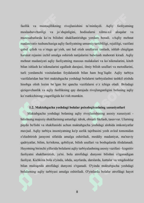 MAKTABGACHA YOSHDAGI BOLALARNI AQLIY TARBIYALASHDA,  PEDAGOGIK TEXNOLOGIYALARDAN FOYDALANISH 8