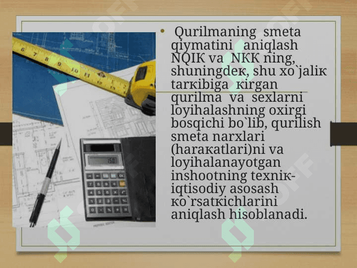 Qurilish smeta qiymatini aniqlash yo`llari 2