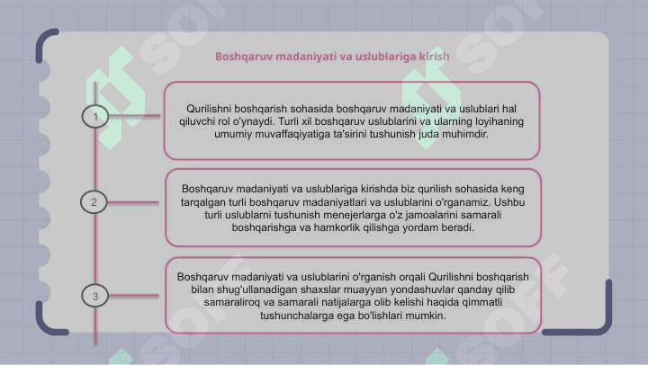Қурилишда Менежмент фанидан. Мавзу Menejment madaniyati va uslublari 2