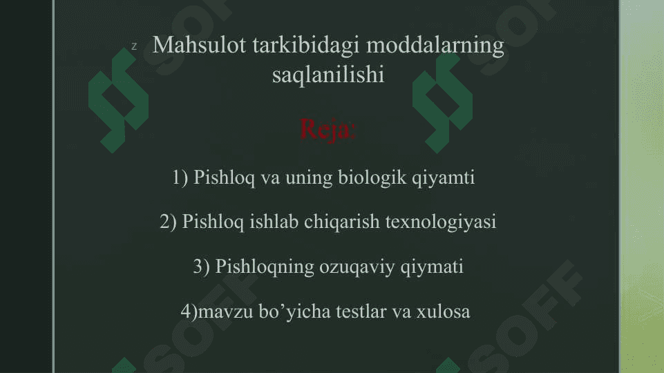 Mahsulot tarkibidagi moddalarning saqlanilishi 2