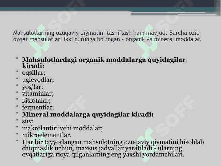 Qiymati oshirilgan oziq-ovqat mahsulaotlari ishlab chiqarish texnologiyasi faniga kirish 4