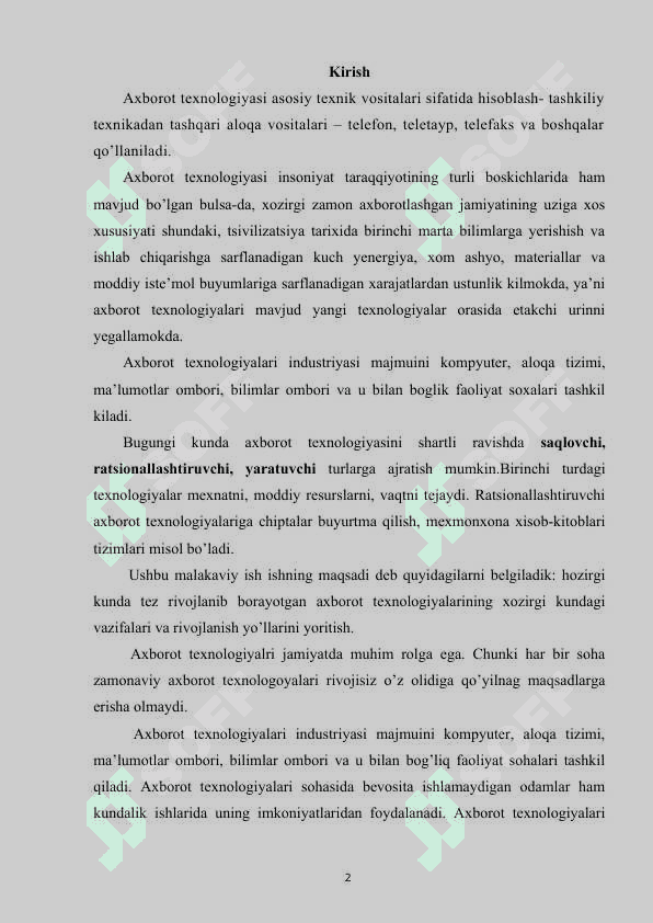 Axborot resurslari va uning  jamiyatdagi o’rni 2