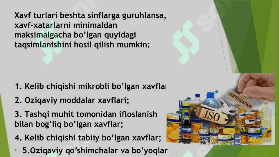 Oziq-ovqat sanoati mahsulotlarining biologik xavfsizligi 5