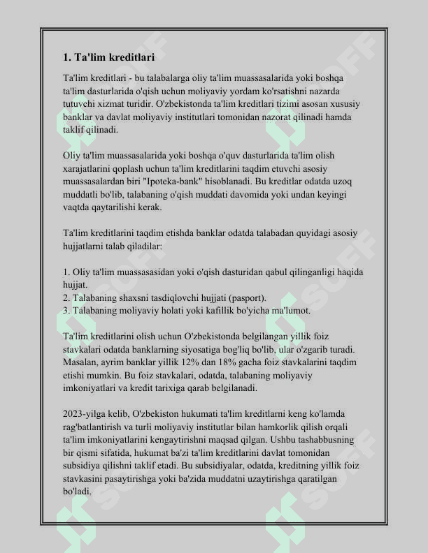 O'ZBEKISTON RESPUBLIKASI MOLIYA VAZIRLIGI HUZURIDAGI TA'LIM KREDITINI MOLIYALASHTIRISH JAMG'ARMASI 3