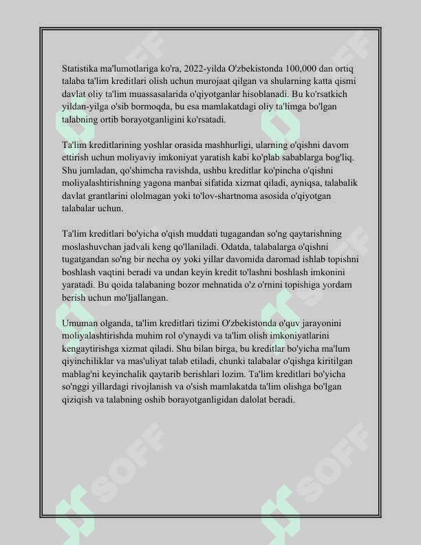 O'ZBEKISTON RESPUBLIKASI MOLIYA VAZIRLIGI HUZURIDAGI TA'LIM KREDITINI MOLIYALASHTIRISH JAMG'ARMASI 4