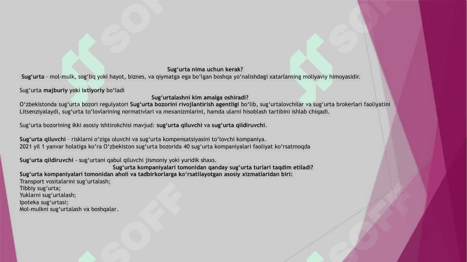 Sug’urta tashkilotlari va «KAFOLAT SUG’URTA» kompaniyasi haqidaSug’urta tashkilotlari va «KAFOLAT SUG’URTA» kompaniyasi haqida 3