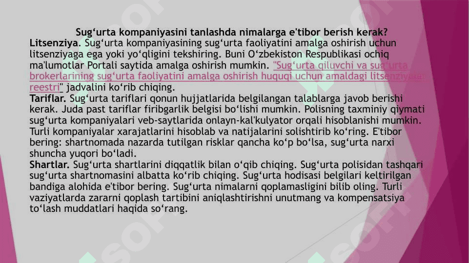 Sug’urta tashkilotlari va «KAFOLAT SUG’URTA» kompaniyasi haqidaSug’urta tashkilotlari va «KAFOLAT SUG’URTA» kompaniyasi haqida 4
