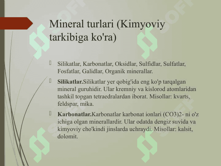 Minerallarning kimyoviy tarkibi bo’yicha turlari 5