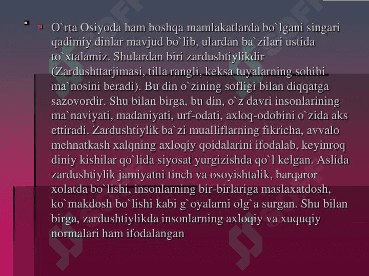 “AVESTO”DA MA’NAVIYAT MASALALARI” MAVZUSIDAGI PREZENTATSIYASI 4
