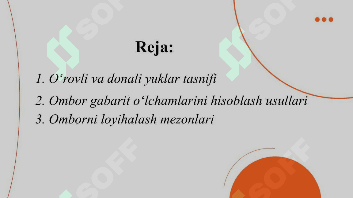 Idish oʻrovli va donali yuklar uchun omborning gabarit oʻlchamlarini 2
