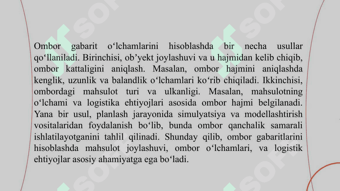 Idish oʻrovli va donali yuklar uchun omborning gabarit oʻlchamlarini 4