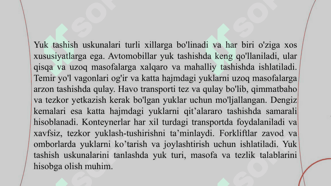 Idish oʻrovli va donali yuklar uchun omborning gabarit oʻlchamlarini 8