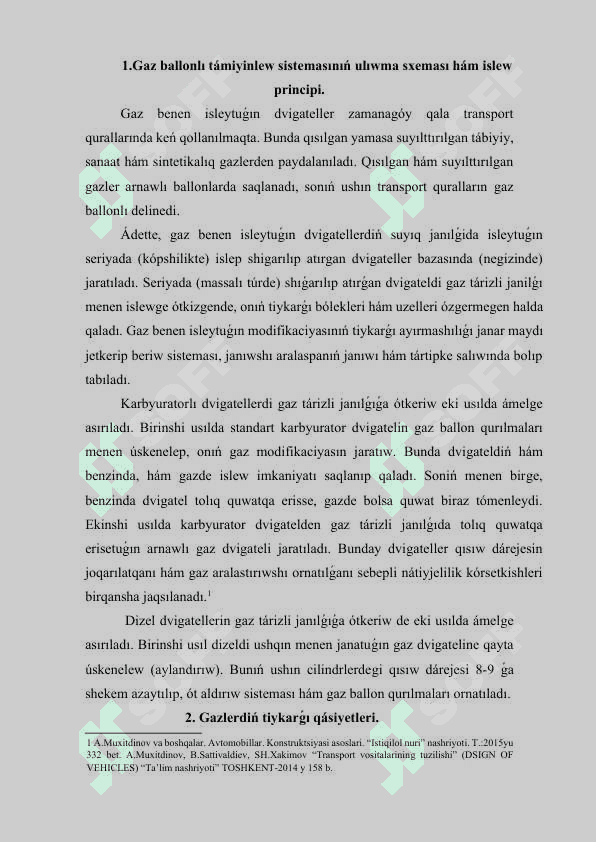 Gaz ballonlı qurılmalı dvigateldi ot aldırıwı 2