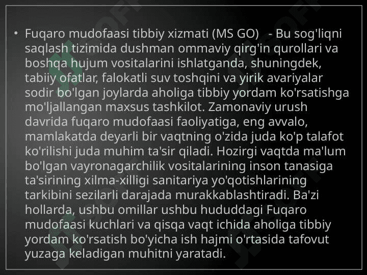 Fuqaro muhofazasi tibbiy xizmatining (FM T/X) vazifalari va tashkiliy tuzilishi 3