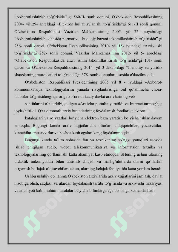 Arxiv hujjatlarini jamlash, hisobga olish, saqlash va ulardan foydalanish. 3