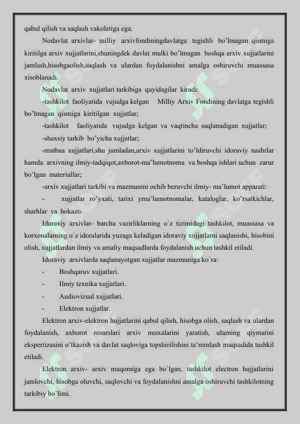 Arxiv hujjatlarini jamlash, hisobga olish, saqlash va ulardan foydalanish. 5