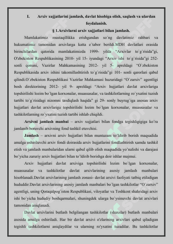 Arxiv hujjatlarini jamlash, hisobga olish, saqlash va ulardan foydalanish. 7