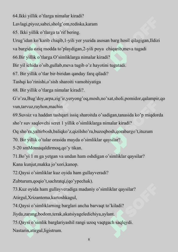 Botanika  fanidan 1600 ta savolga javob 8