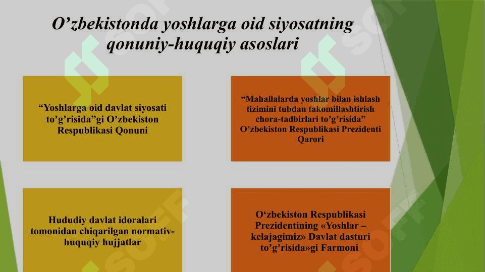 O‘zbekistonda yoshlarga oid davlat siyosati va asosiy mazmuni. Barkamol avlodni tarbiyalashning asosiy yo‘nalishlari 3