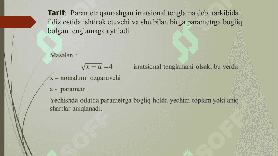 parametr qatnashgan irratsional tenglama 2