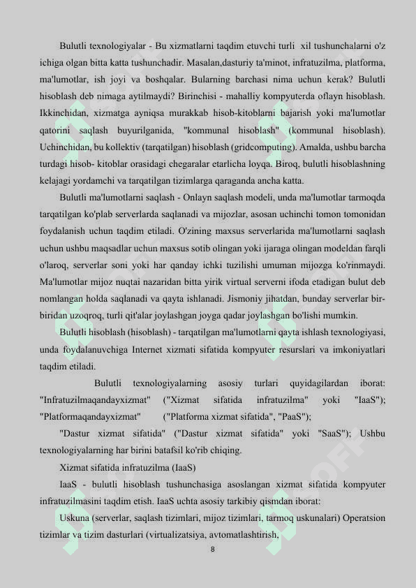 TURLI XIL SOHALARDA BULUTLI HISOBLASH TEXNOLOGIYALARINI QO'LLASH 8