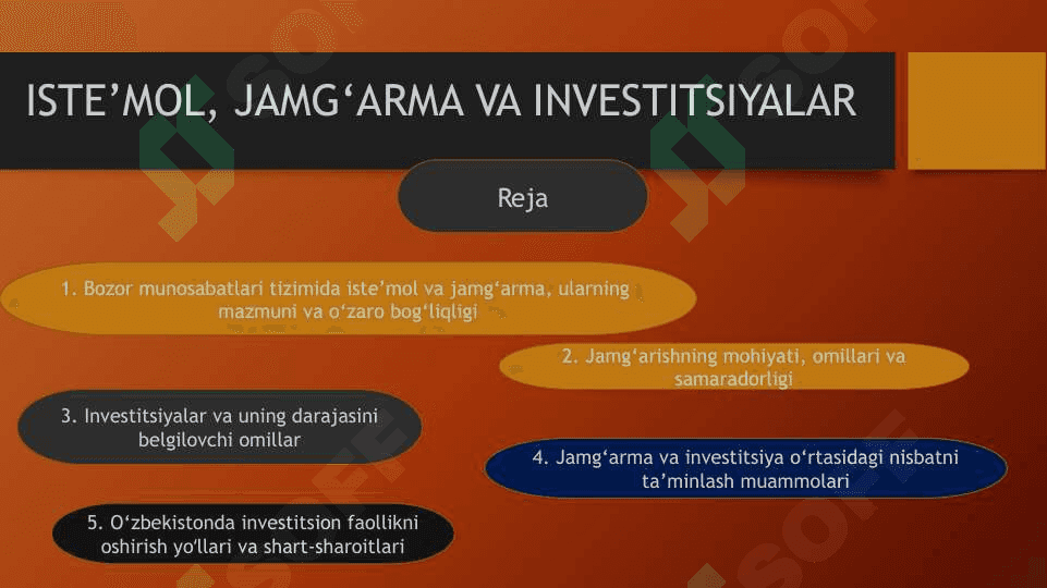 ISTE’MOL, JAMG‘ARMA VA INVESTITSIYALAR 2