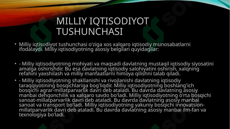 Milliy iqtisodiyot tushunchasi Makroiqtisodiy ko'rsatkichlar YalM va SMM Milliy mahsulot harakat shakllari 3