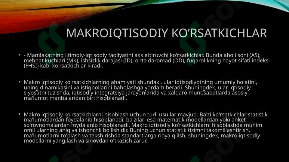 Milliy iqtisodiyot tushunchasi Makroiqtisodiy ko'rsatkichlar YalM va SMM Milliy mahsulot harakat shakllari 6