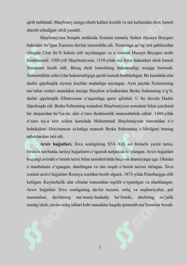 XIVA XONLIGI ARABSHOXIYLAR SULOLASINING HUKMRONLIGI DAVRIDA 7