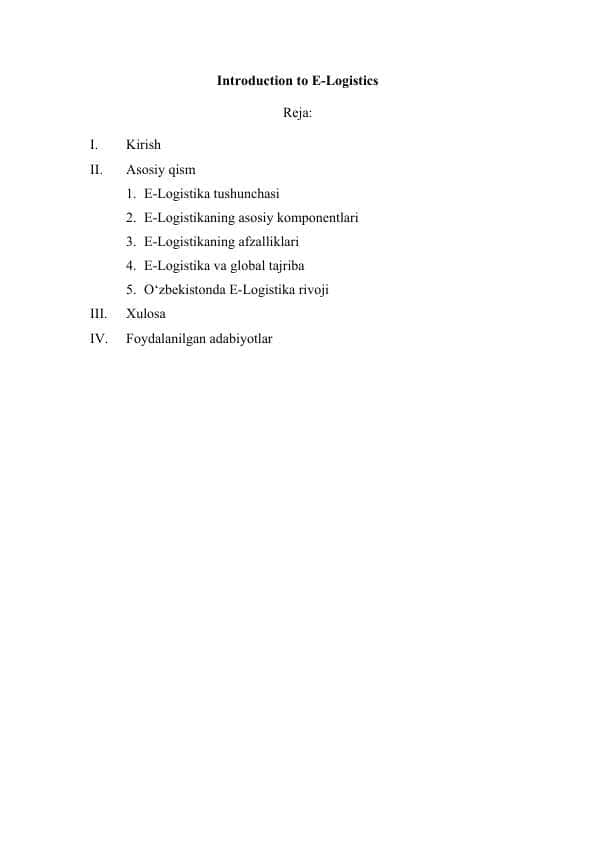 Introduction to E-Logistics