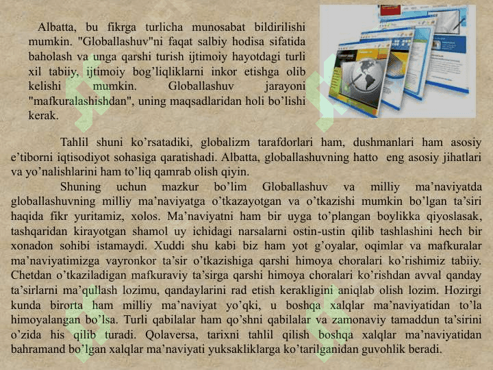 GLOBALLASHUV JARAYONLARI VA MA’NAVIY TAHDIDLAR 8