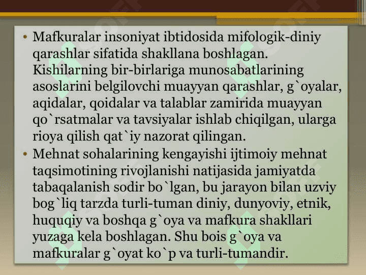 Insoniyat tarixida g‘oya va mafkuralar namoyon bo‘lishining 3