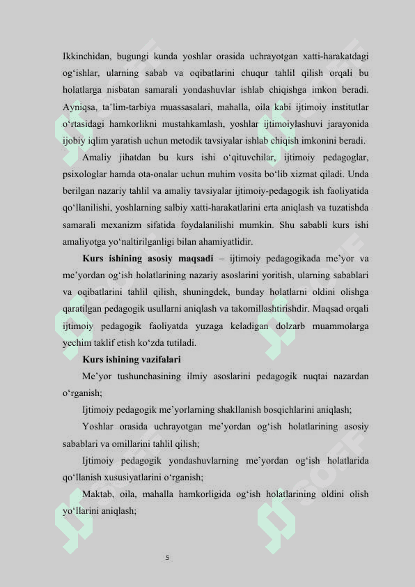 Ijtimoiy pedagogikada me’yor va me’yordan og‘ish kurs ishi 5