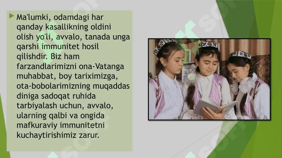 Fikrga qarshi fikr gʻoyaga qarshi gʻoya, jaholatga qarshi maʼrifat degan tamoyil  madaniyatining asosiy gʻoyasi sifatida 3