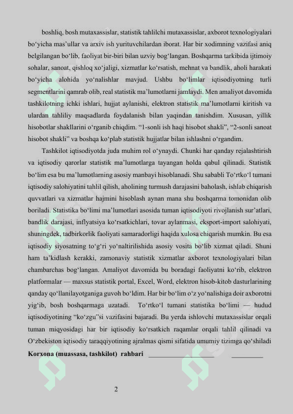 statistika  MALAKAVIY AMALIYOT (BITIRUV OLDI)  Qoraqalpog‘iston Respublikasi To‘rtko‘l tumani statistika bo‘limi 5