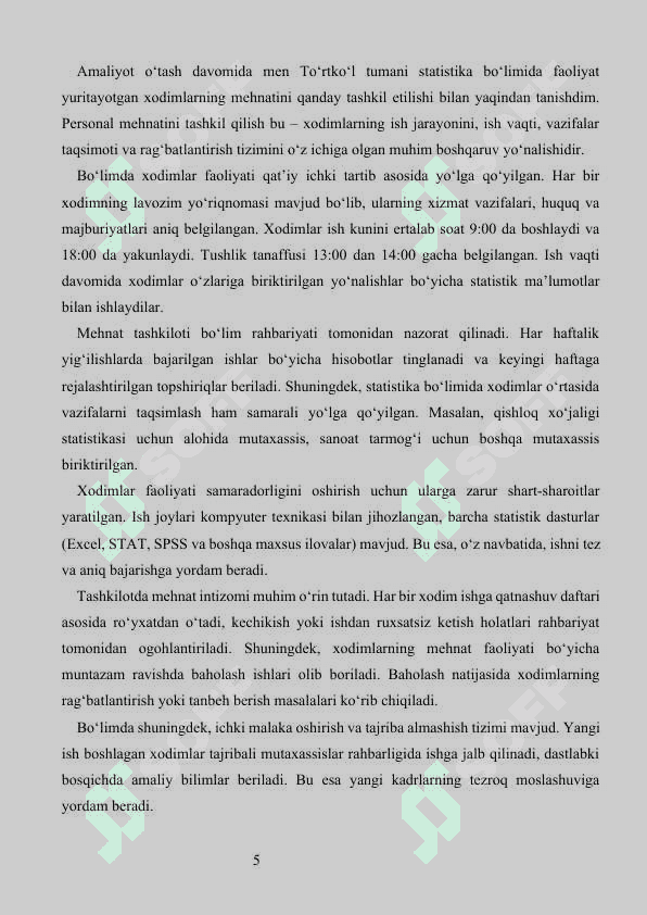 statistika  MALAKAVIY AMALIYOT (BITIRUV OLDI)  Qoraqalpog‘iston Respublikasi To‘rtko‘l tumani statistika bo‘limi 8