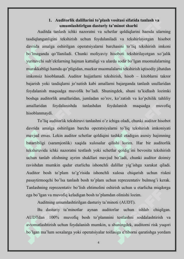 Auditda tanlash va tanlov o‘tkazish usullari Kurs ishi 4