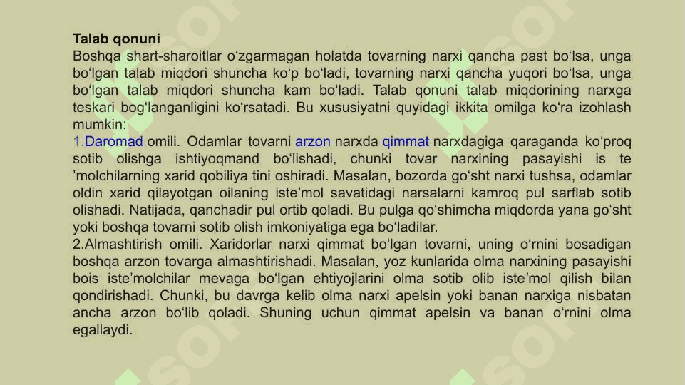 YALPI TALAB VA YALPI TAKLIF.  ISTE'MOL 5