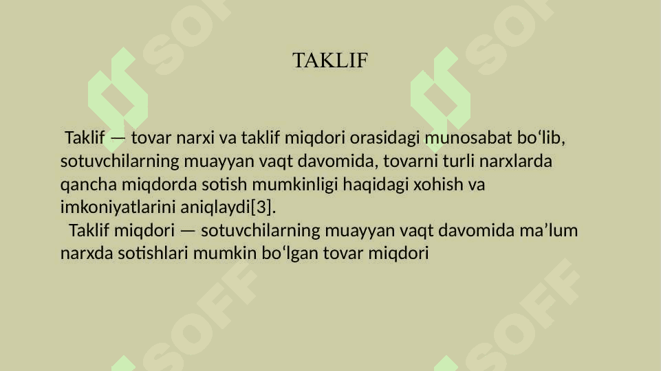 YALPI TALAB VA YALPI TAKLIF.  ISTE'MOL 6