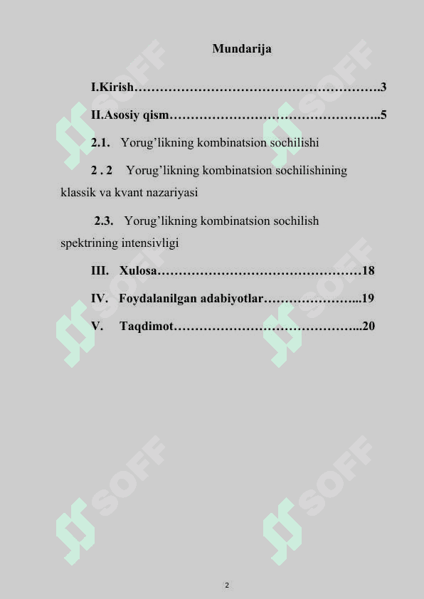 Yorug’likning muhitlardan kombinatsion sochilishini aylanma va tebranma spektrlari 2