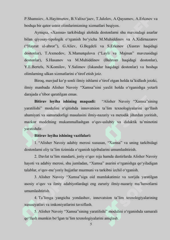 Alisher Navoiy “Xamsa”sining yaratilishi” modulini o‘qitishda ilg‘or pedagogik texnologiyalaridan foydalanish 5