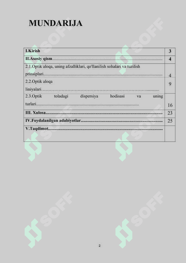 Optik aloqa vositalari. Nurtola optikasi 2